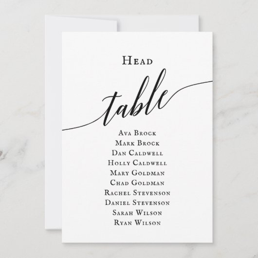 Zwart Elegant Script Hoofd Tafel Zitting Grafiek Kaart (Voorkant)