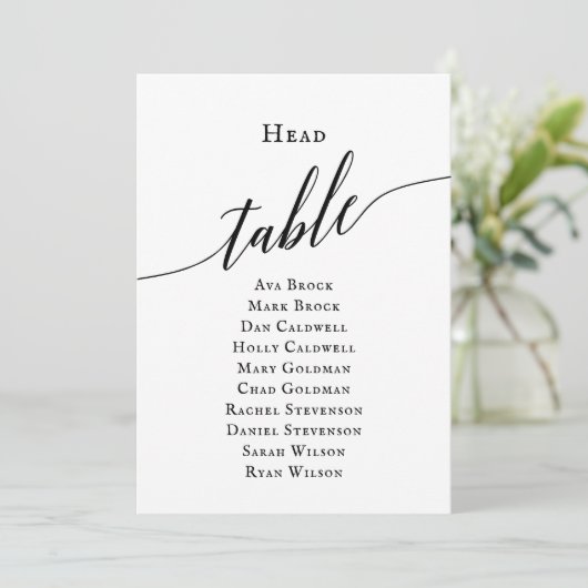 Zwart Elegant Script Hoofd Tafel Zitting Grafiek Kaart (Staand voorkant)