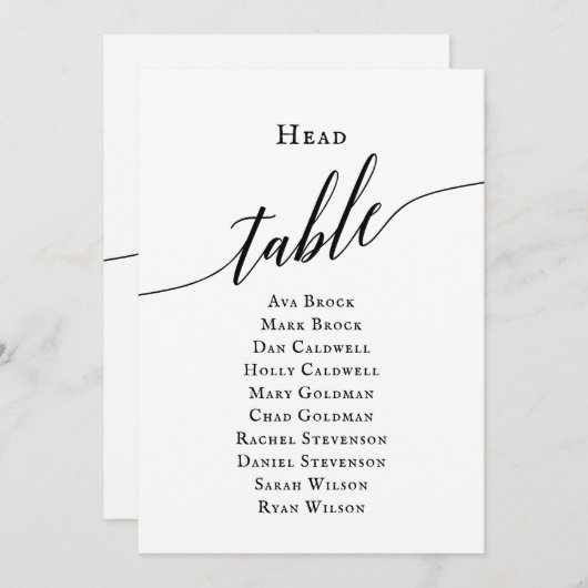 Zwart Elegant Script Hoofd Tafel Zitting Grafiek Kaart (Voorkant / Achterkant)