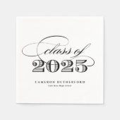 Zwart Elegant Script Klasse van 2025 Afstuderen Servet (Voorkant)
