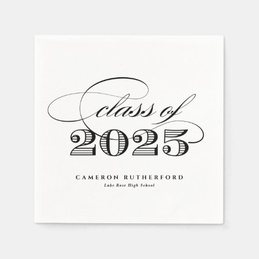 Zwart Elegant Script Klasse van 2025 Afstuderen Servet (Voorkant)