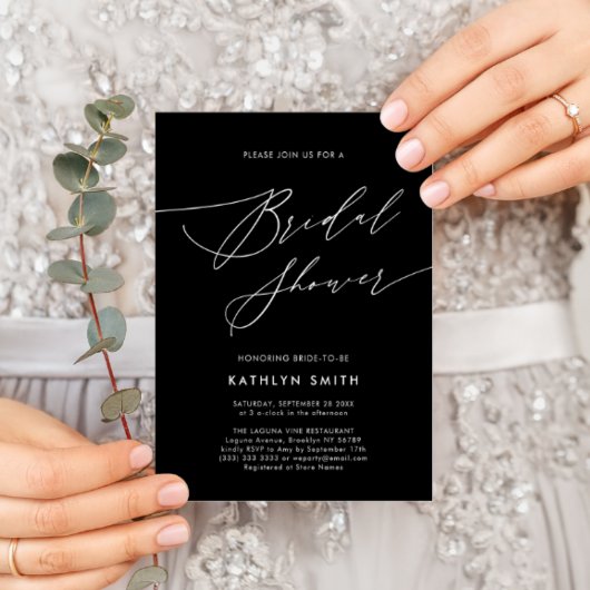 Zwart Elegant Script Minimalist Chic-Vrijgezellenf Kaart