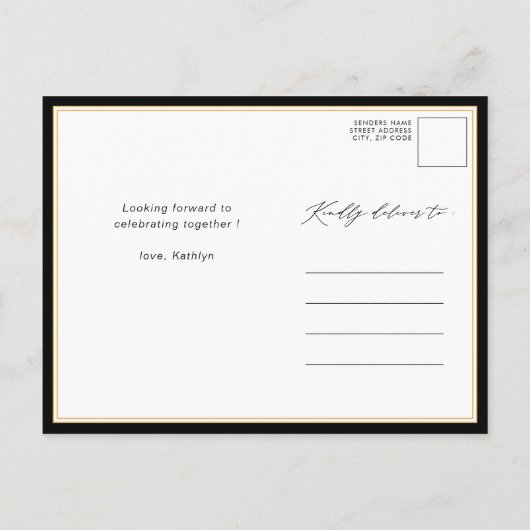 Zwart Elegant Script Minimalist Chic-Vrijgezellenf Uitnodiging Briefkaart (Achterkant)