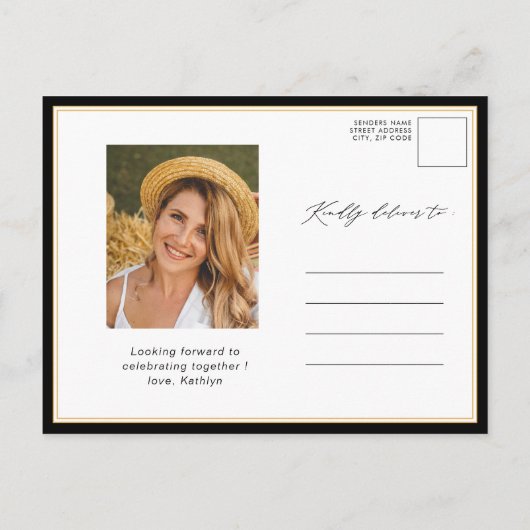 Zwart Elegant Script Minimalist Chic-Vrijgezellenf Uitnodiging Briefkaart (Achterkant)