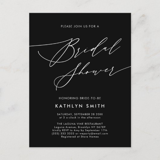 Zwart Elegant Script Minimalist Chic-Vrijgezellenf Uitnodiging Briefkaart (Voorkant)