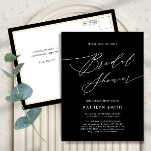 Zwart Elegant Script Minimalist Chic-Vrijgezellenf Uitnodiging Briefkaart
