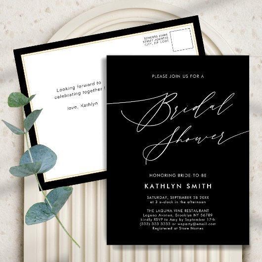 Zwart Elegant Script Minimalist Chic-Vrijgezellenf Uitnodiging Briefkaart