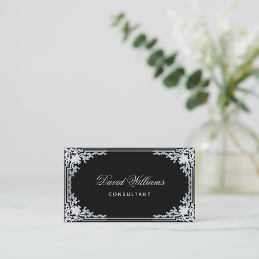 Zwart Elegant Script QR Code Calligrafie Visitekaartje (Staand voorkant)