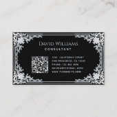 Zwart  Elegant Script QR Code Calligrafie Visitekaartje (Achterkant)