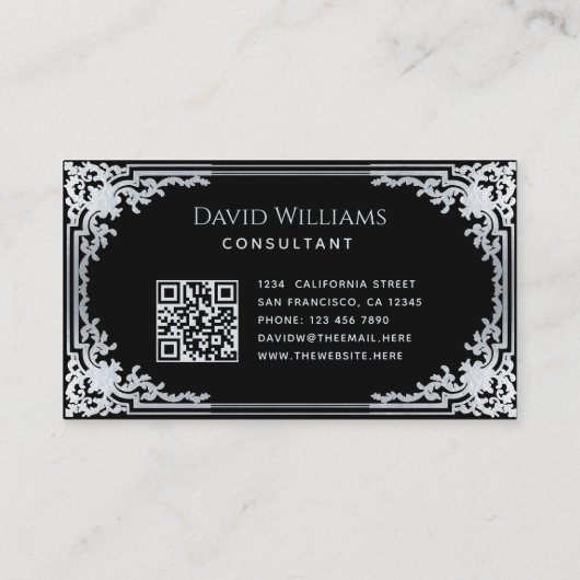 Zwart  Elegant Script QR Code Calligrafie Visitekaartje (Achterkant)