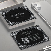 Zwart  Elegant Script QR Code Calligrafie Visitekaartje