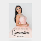Zwart Elegant Script Quinceañera Foto Acryl Bord (Voorkant)