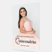 Zwart Elegant Script Quinceañera Foto Acryl Bord (Hoek)