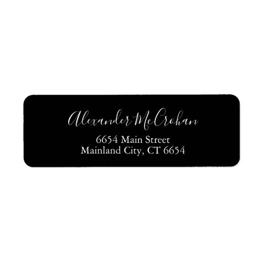 Zwart elegant Script Return Address Label (Voorkant)