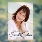 Zwart Elegant Script Sweet Sixteen Foto Acryl Bord (Neutraal)