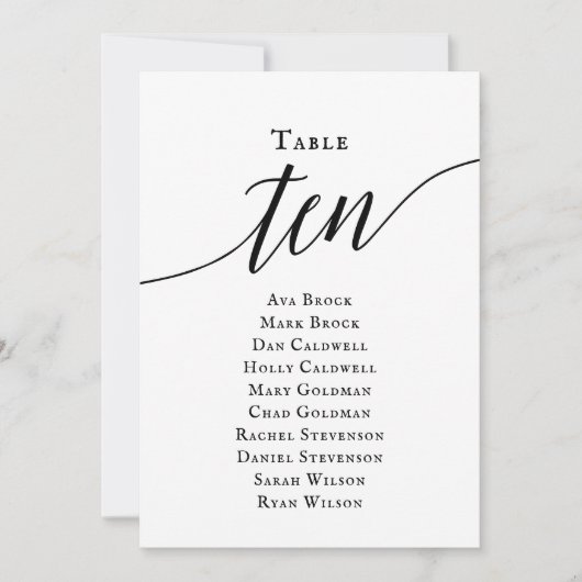 Zwart Elegant Script Tabel Nummer 10 Zitplaatsen G Kaart (Voorkant)