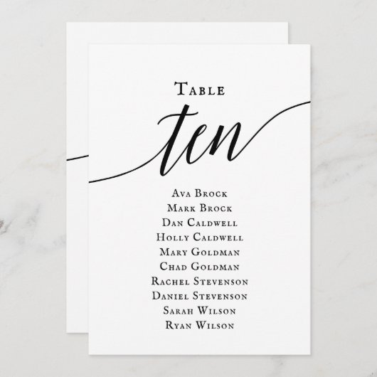 Zwart Elegant Script Tabel Nummer 10 Zitplaatsen G Kaart (Voorkant / Achterkant)