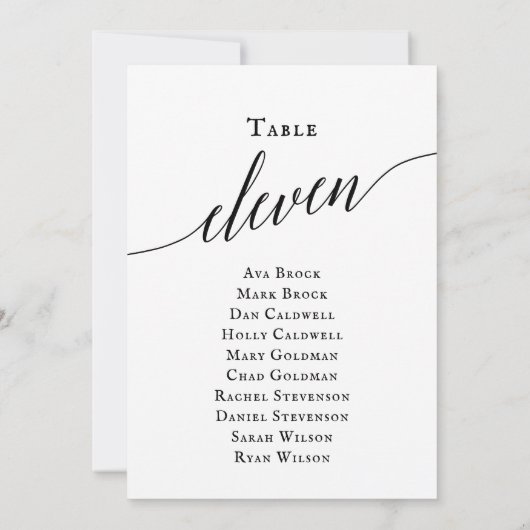 Zwart Elegant Script Tabel Nummer 11 Zitting Grafi Kaart (Achterkant)