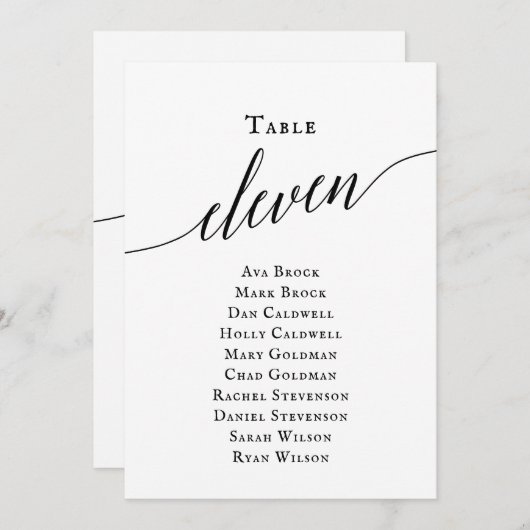 Zwart Elegant Script Tabel Nummer 11 Zitting Grafi Kaart (Voorkant / Achterkant)