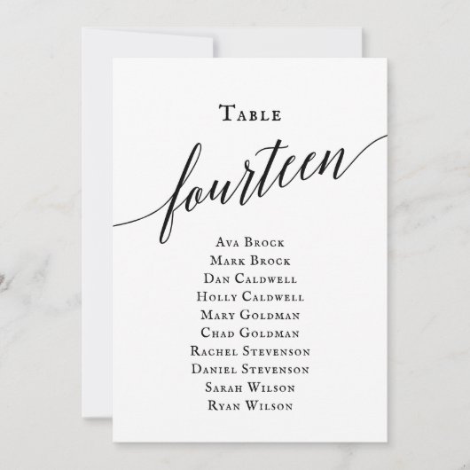 Zwart Elegant Script Tabel Nummer 14 Zitplaatsen G Kaart (Voorkant)