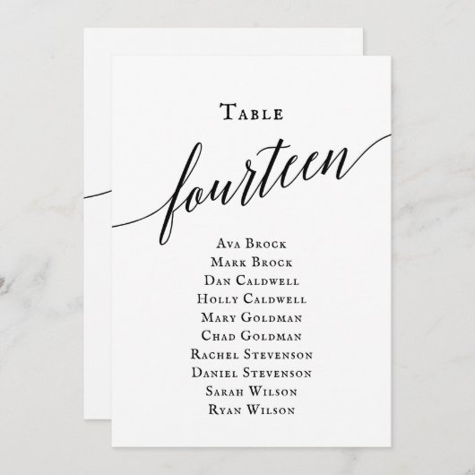 Zwart Elegant Script Tabel Nummer 14 Zitplaatsen G Kaart (Voorkant / Achterkant)