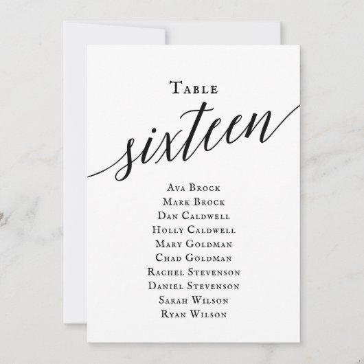 Zwart Elegant Script Tabel Nummer 16 Zitplaatsen G Kaart (Voorkant)