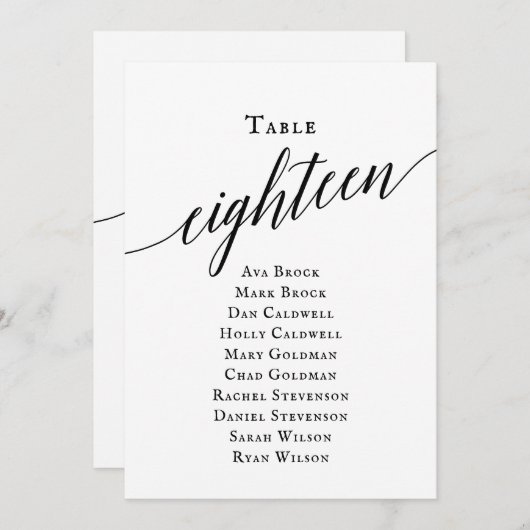 Zwart Elegant Script Tabel Nummer 18 Zitplaatsen G Kaart (Voorkant / Achterkant)
