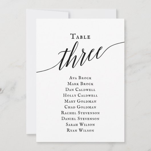 Zwart elegant script tabel nummer 3 kaart (Voorkant)