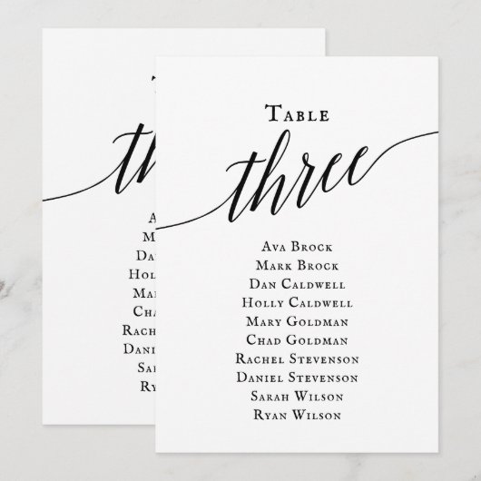 Zwart elegant script tabel nummer 3 kaart (Voorkant / Achterkant)