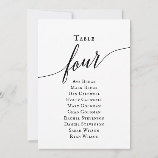Zwart elegant script tabel nummer 4 kaart (Achterkant)