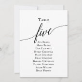 Zwart Elegant Script Tabel Nummer 5 Zitplaatskaart Kaart (Voorkant)