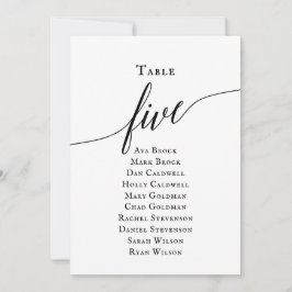 Zwart Elegant Script Tabel Nummer 5 Zitplaatskaart Kaart