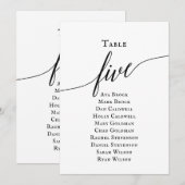 Zwart Elegant Script Tabel Nummer 5 Zitplaatskaart Kaart (Voorkant / Achterkant)