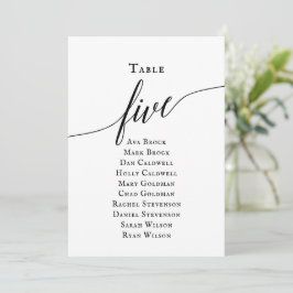 Zwart Elegant Script Tabel Nummer 5 Zitplaatskaart Kaart