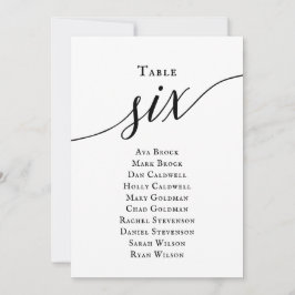 Zwart Elegant Script Tabel Nummer 6 Zitplaatskaart Kaart