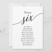 Zwart Elegant Script Tabel Nummer 6 Zitplaatskaart Kaart (Achterkant)