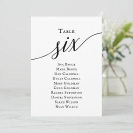 Zwart Elegant Script Tabel Nummer 6 Zitplaatskaart Kaart