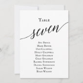 Zwart elegant script tabel nummer 7 kaart (Voorkant)