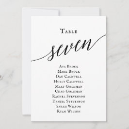 Zwart elegant script tabel nummer 7 kaart