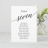 Zwart elegant script tabel nummer 7 kaart (Staand voorkant)