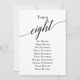 Zwart elegant script tabel nummer 8 kaart