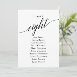 Zwart elegant script tabel nummer 8 kaart