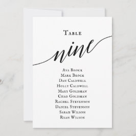 Zwart Elegant Script Tabel Nummer 9 Zitplaatskaart Kaart