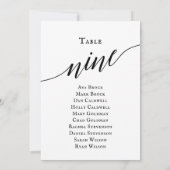 Zwart Elegant Script Tabel Nummer 9 Zitplaatskaart Kaart (Achterkant)