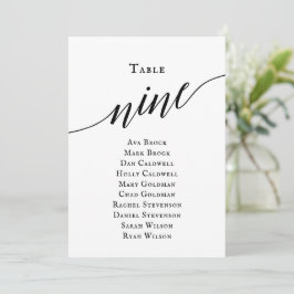 Zwart Elegant Script Tabel Nummer 9 Zitplaatskaart Kaart