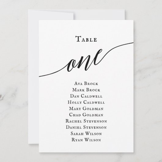 Zwart elegant Script Table Number 1 (Zitdiagram) Kaart (Achterkant)