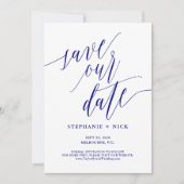 Zwart Elegant Script Uitnodiging Marine Blauw (Voorkant)