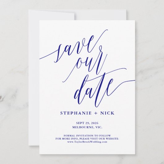 Zwart Elegant Script Uitnodiging Marine Blauw (Voorkant)