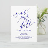 Zwart Elegant Script Uitnodiging Marine Blauw (Staand voorkant)
