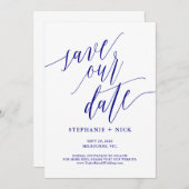 Zwart Elegant Script Uitnodiging Marine Blauw (Voorkant / Achterkant)